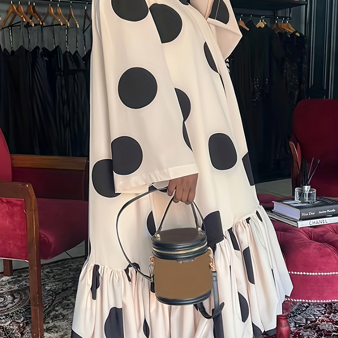 Polka Dot Print Long Sleeve Smock Dress