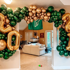 Green Golden Confetti Balloons 12 Inch with Ribbons