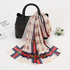 Rose Print Chiffon Scarf Classic Thin Large Shawl Women Windproof Head Wrap