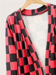 Checker Print Open Front Cardigan