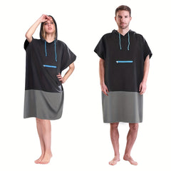 Microfiber Surfing Wetsuit Changing Towel Robe Poncho Hood Pocket