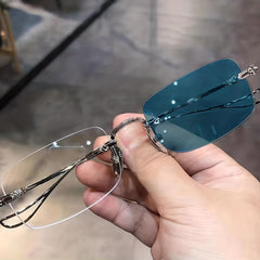 Men's Lightweight Frameless Changing Glasses with Anti Light Lens & Case