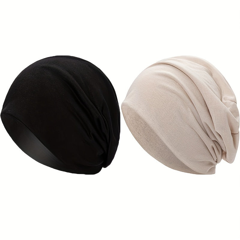 2pcs Solid Thin Pullover Stacking Hat Warm Sealed Top Hat Beanie