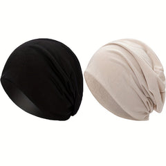 2pcs Solid Thin Pullover Stacking Hat Warm Sealed Top Hat Beanie