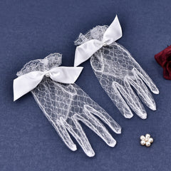 Mesh Full Finger Gloves with Ribbon Bows for Weddings
