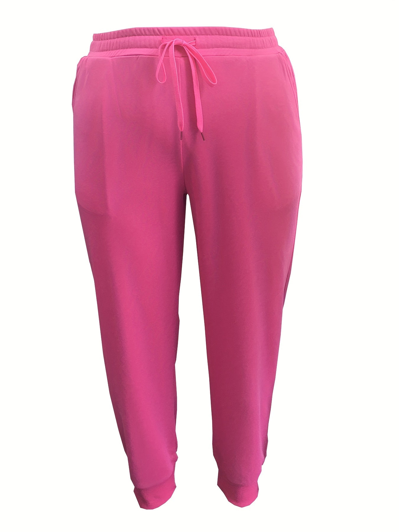 Solid Tie Waist Sports Pants With Pockets