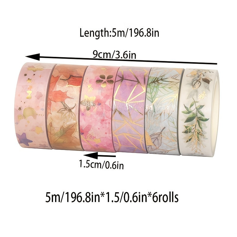 6-Piece Floral Bronzing Decoration Journal Tape Set