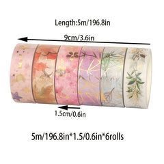6-Piece Floral Bronzing Decoration Journal Tape Set