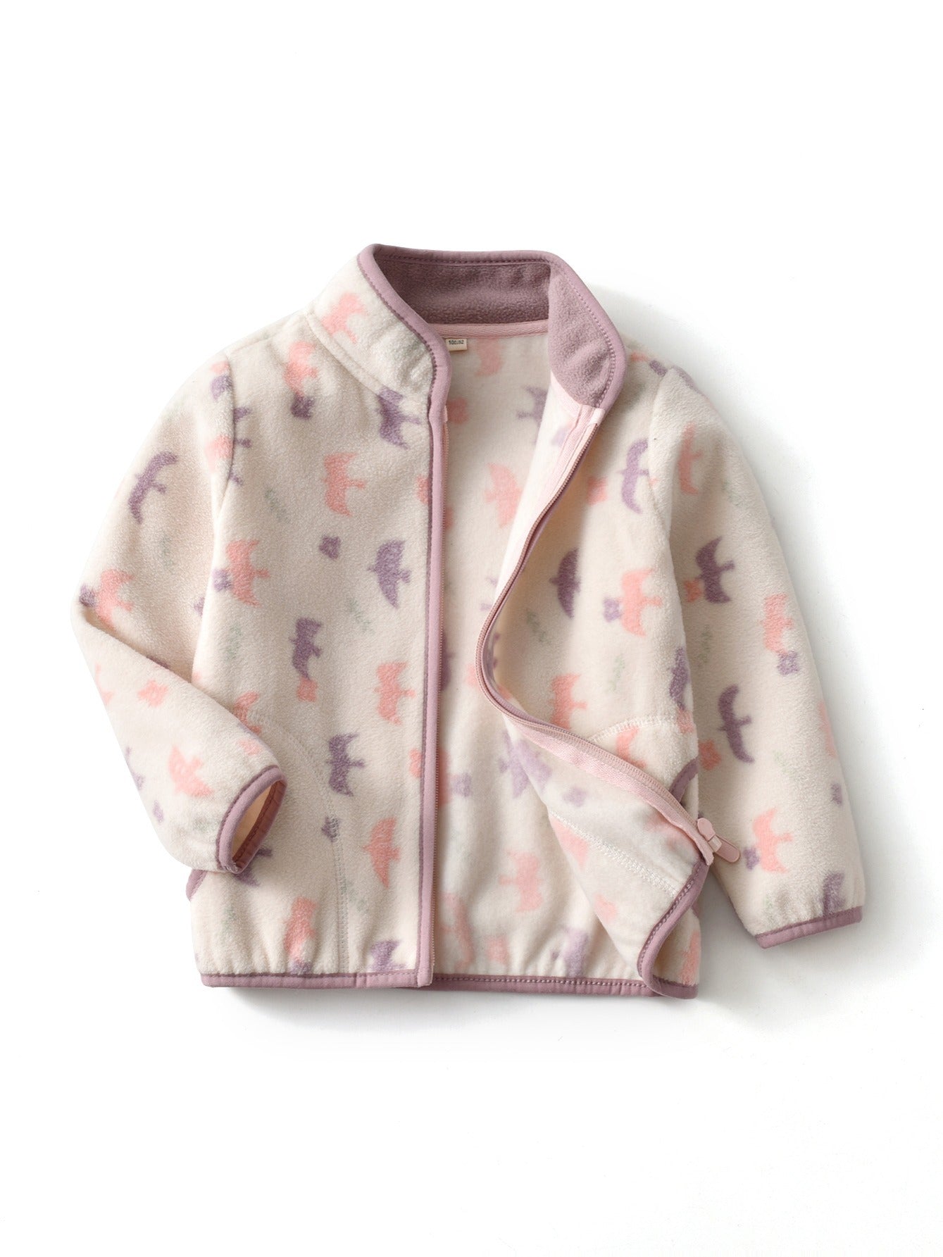 Girls Bird Printed Casual Warm Stand Collar Jacket