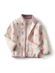 Girls Bird Printed Casual Warm Stand Collar Jacket