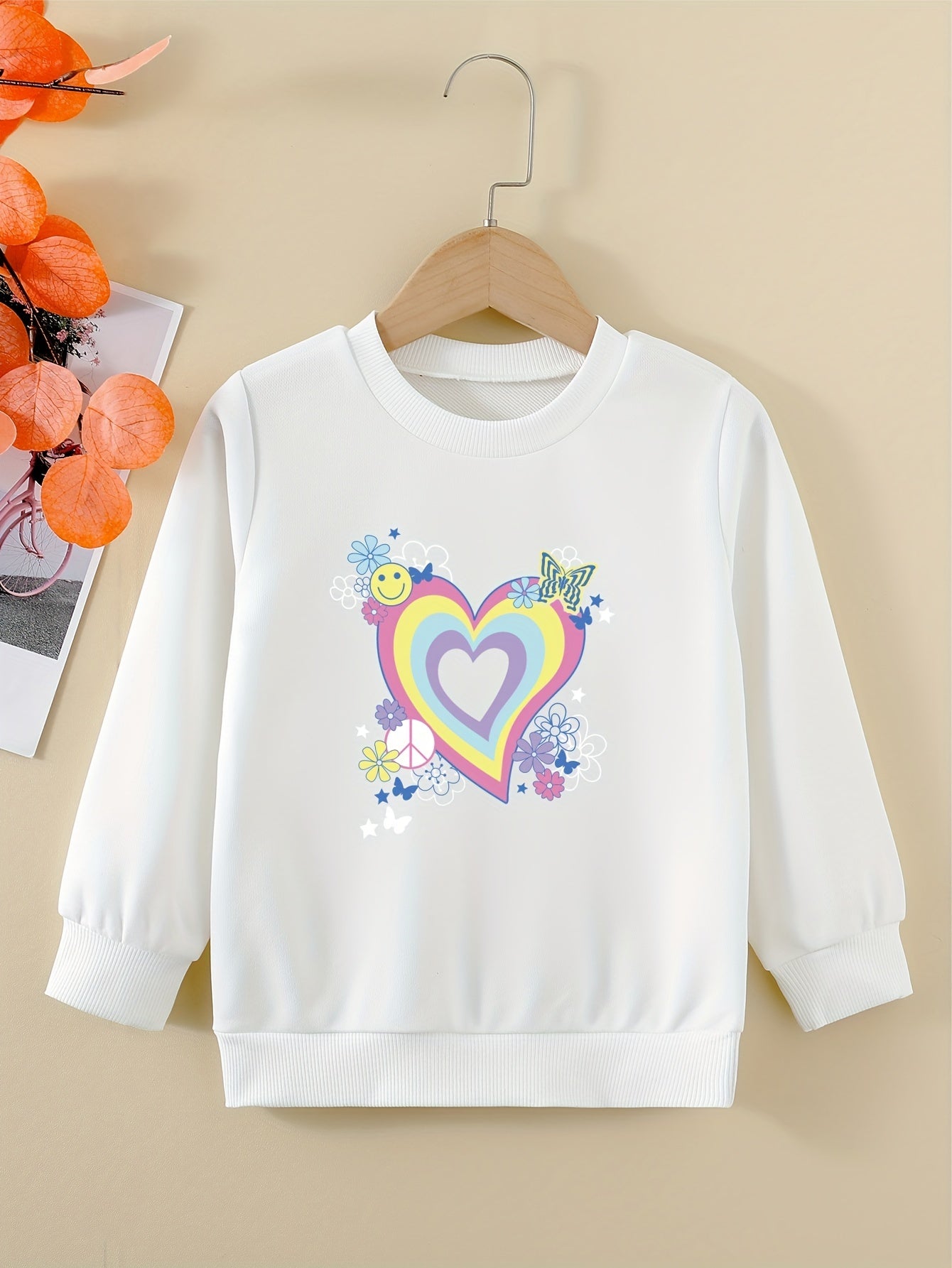 Floral Heart Graphic Girls Sweatshirt Comfort Fit Toddler Kids Pullover