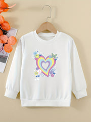 Floral Heart Graphic Girls Sweatshirt Comfort Fit Toddler Kids Pullover
