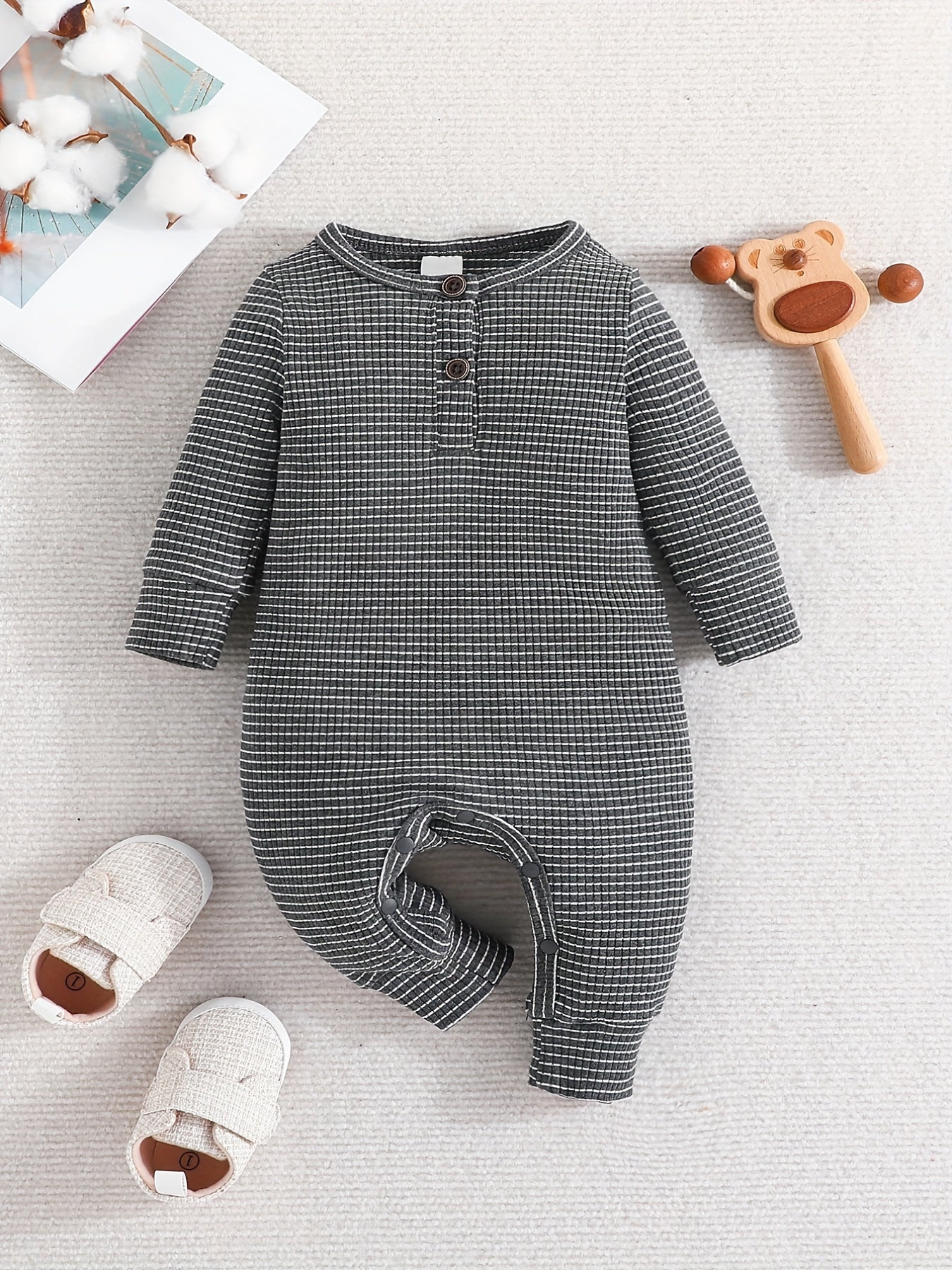 Baby Boy's Striped Bodysuit Long Sleeve Romper