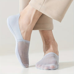 5 Pairs Men's Thin Mesh Non-Slip Boat Socks Summer Cotton Blend Breathable Socks