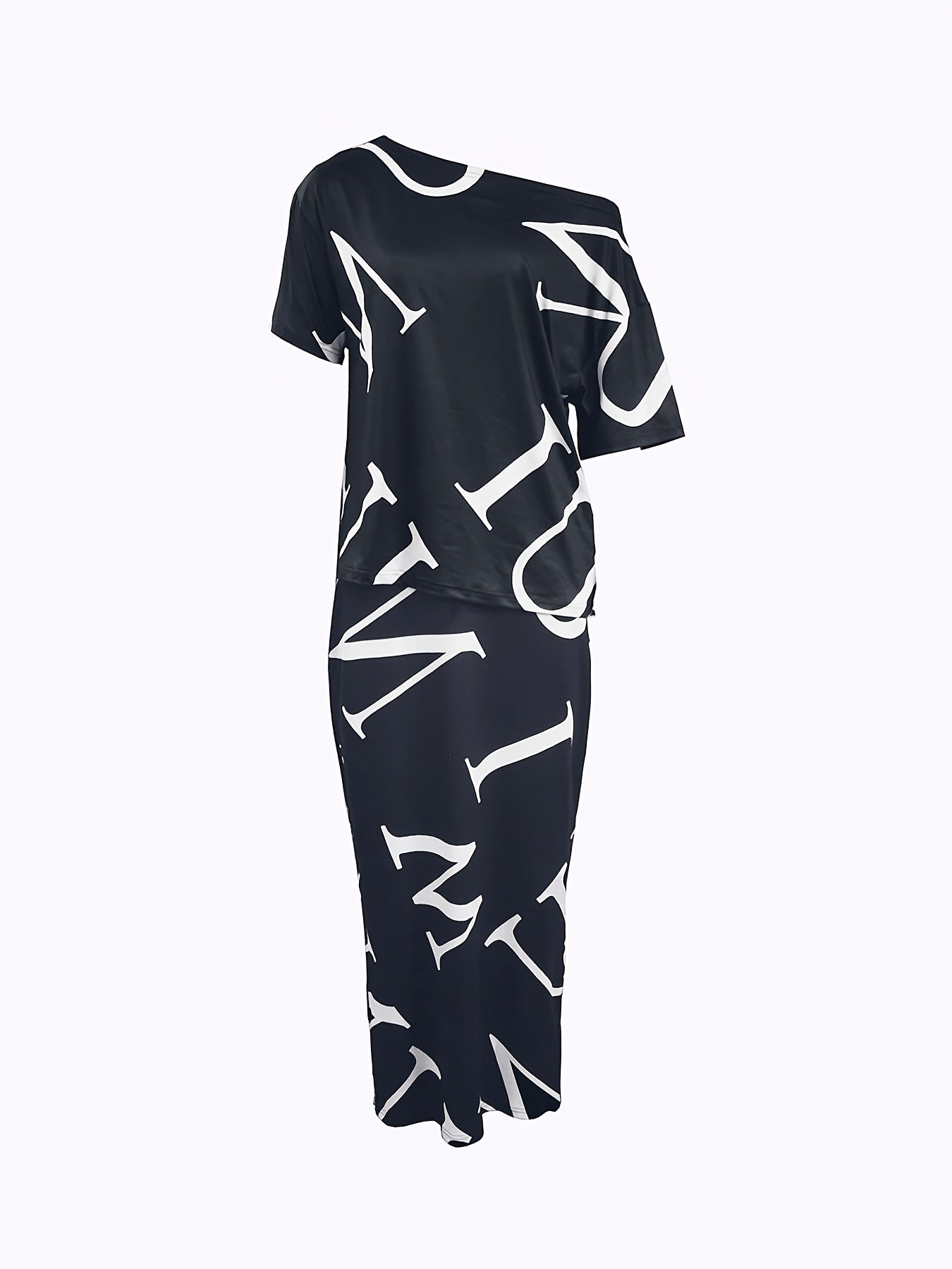Letter Print Two piece Set Short Sleeve Tops & Skirts Outfits