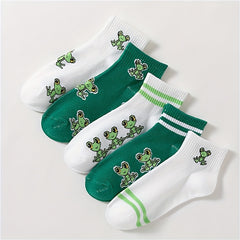 5 Pairs Cartoon Frog Print Crew Socks Women's Stockings
