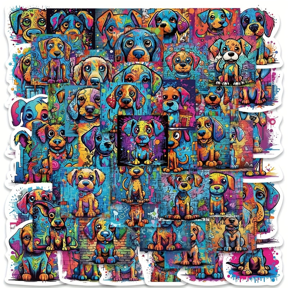 50 PCS Doodle Dog Stickers for Luggage Skateboard Phone Movable DIY Stickers