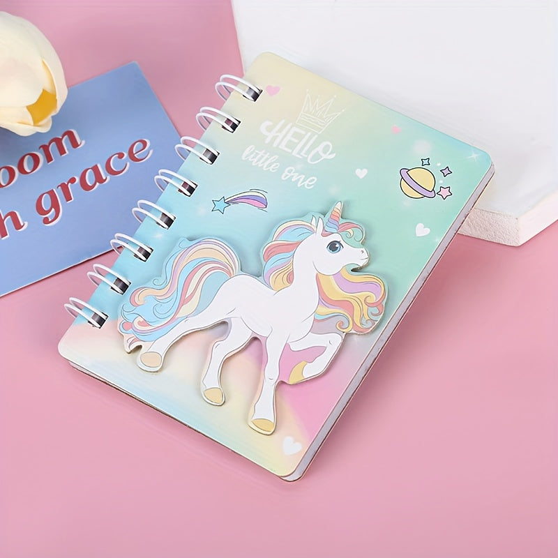4 Colors 3D Unicorn Loose Leaf Notebook Set - Pink Purple Green Heart Journaling