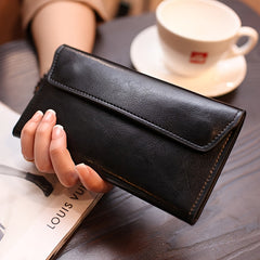 Women's Slim Long Wallet with Buckle Closure Red Brown Polyester Lined