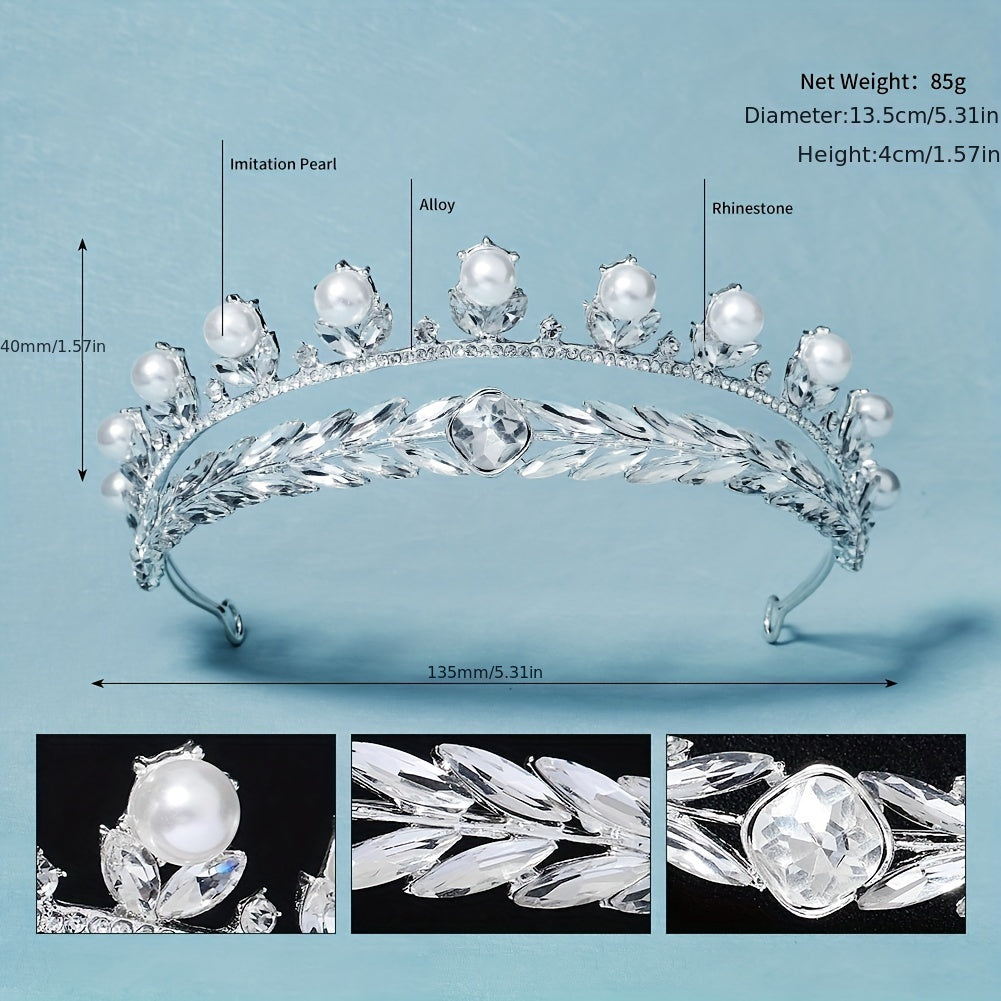 Crown Hair Band Rhinestone & Faux Pearl Decor Headband Bridal Wedding Headwear