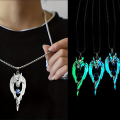 Night Glow Wolf Necklace Pendant Stainless Steel Animal Totem Jewelry
