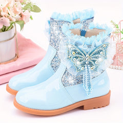 Girls Butterfly Dress Boots Warm Plus Fleece Boots For Autumn/Winter