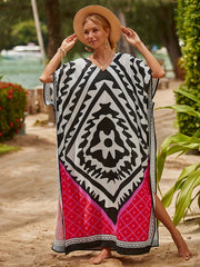 Women's Boho Tribal Print V Neck Cover Up Dress