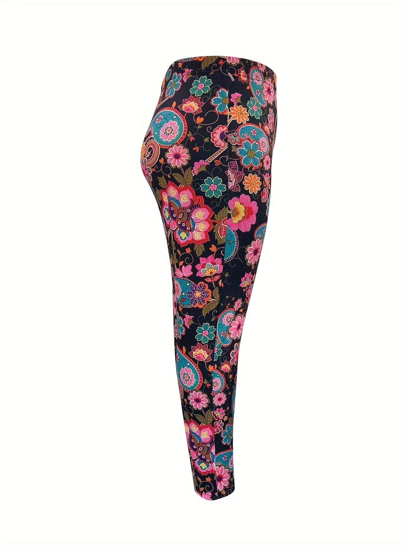 Boho Leggings Women's Plus Paisley Floral Print High Rise Leggings