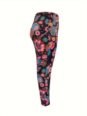 Boho Leggings Women's Plus Paisley Floral Print High Rise Leggings