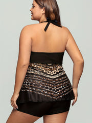 Leopard Print Tankini Set Halter Top & Shorts 2 Piece Swimsuit