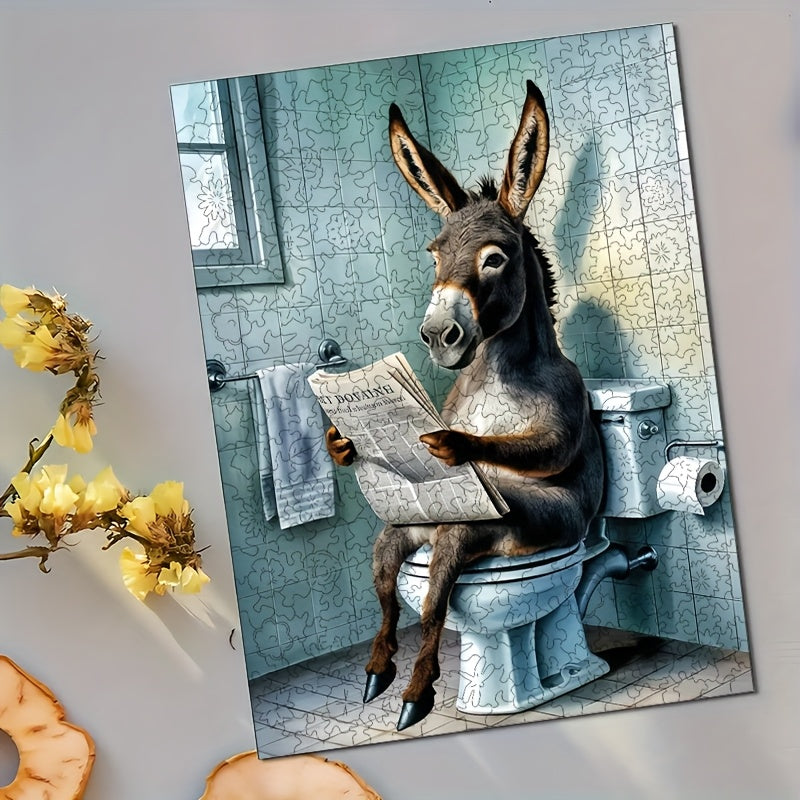 Challenging 500pcs Wooden Jigsaw Puzzle - Humorous Donkey Reading Newspaper
