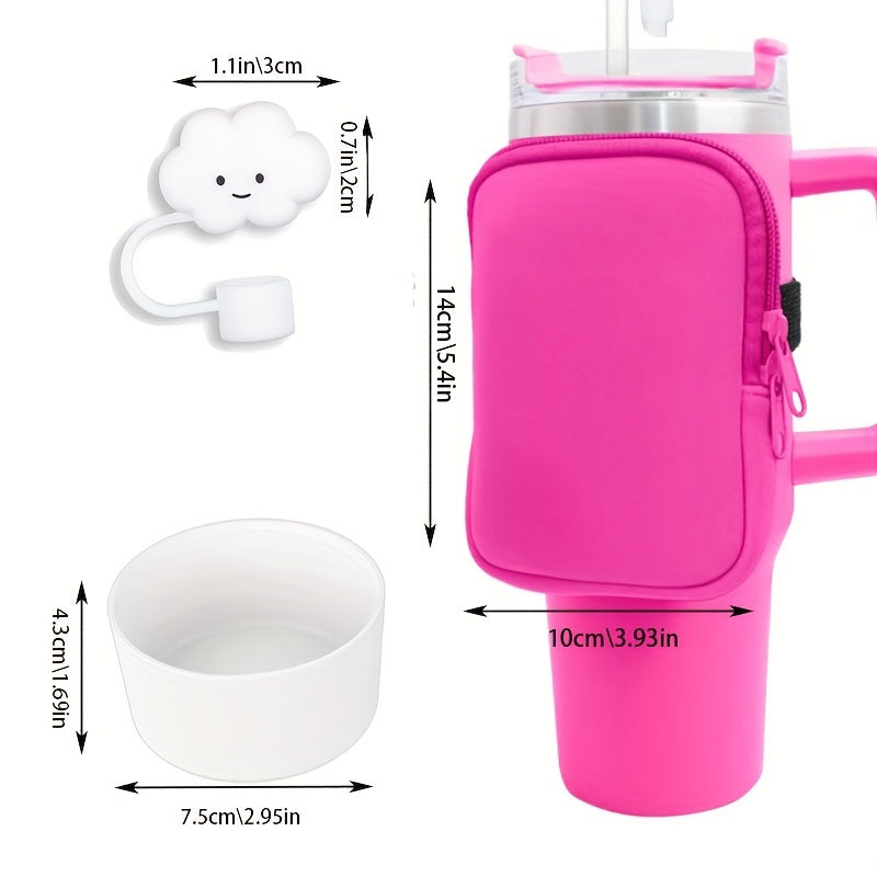4pcs Tumbler Cup Accessories with Pouch Bag, Sleeve, Straw Lids