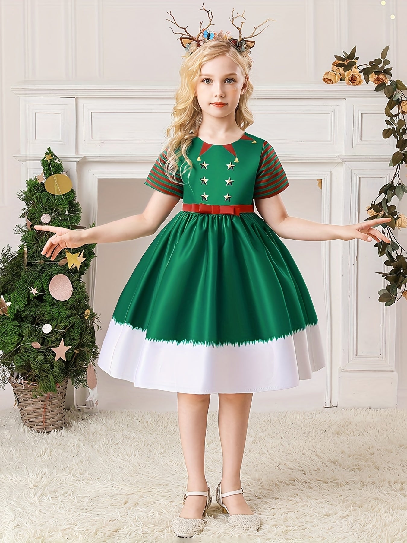 Christmas Princess Dress Short Sleeve A Line Dress Kids Cosplay Costume
