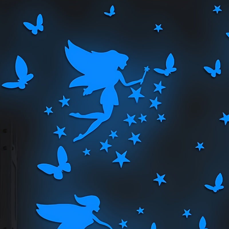 Glow in Dark Fairy Decals Butterfly Moon Star Wall Stickers for Kids' Room