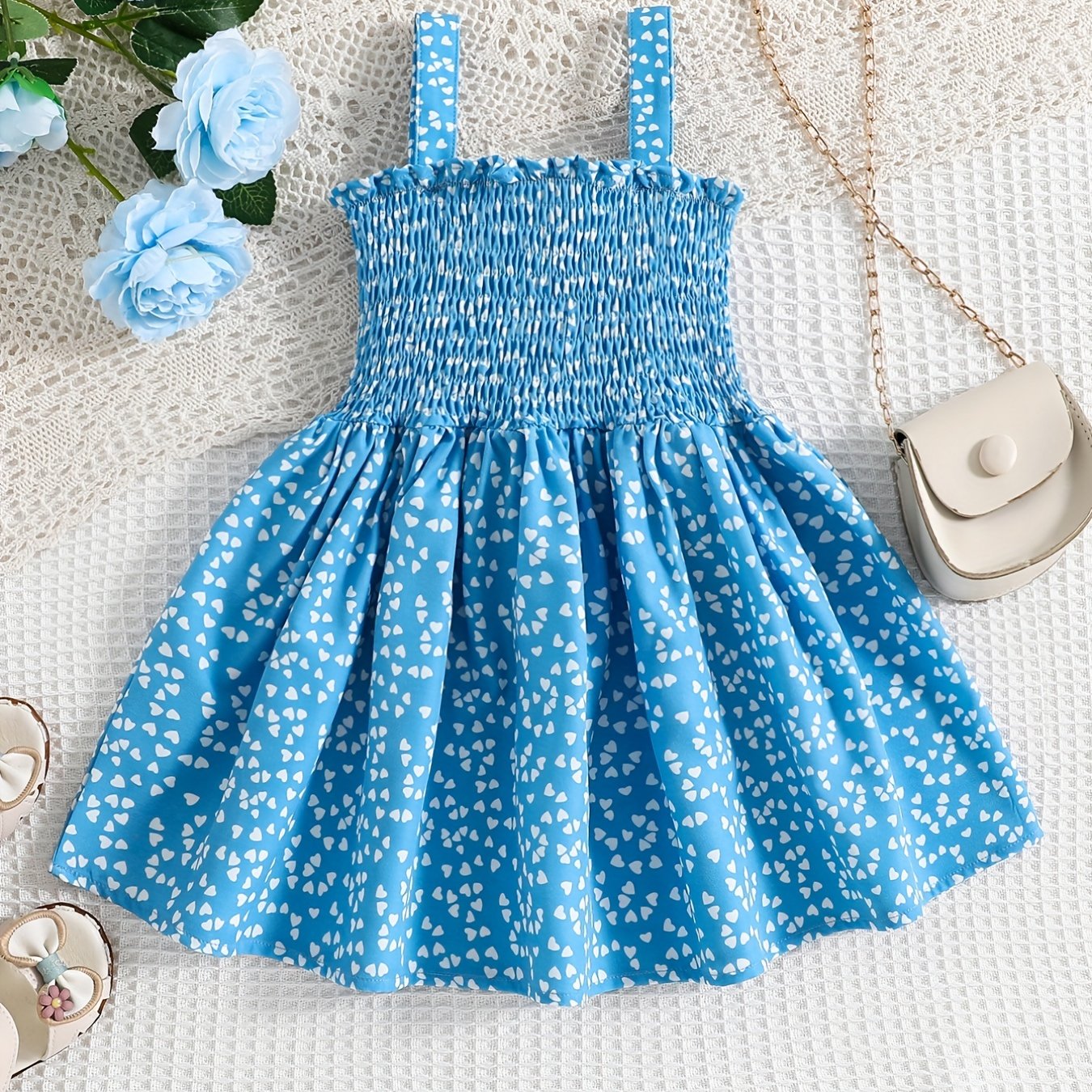 Baby Girls Heart Graphic Print Shirred Cami Dress