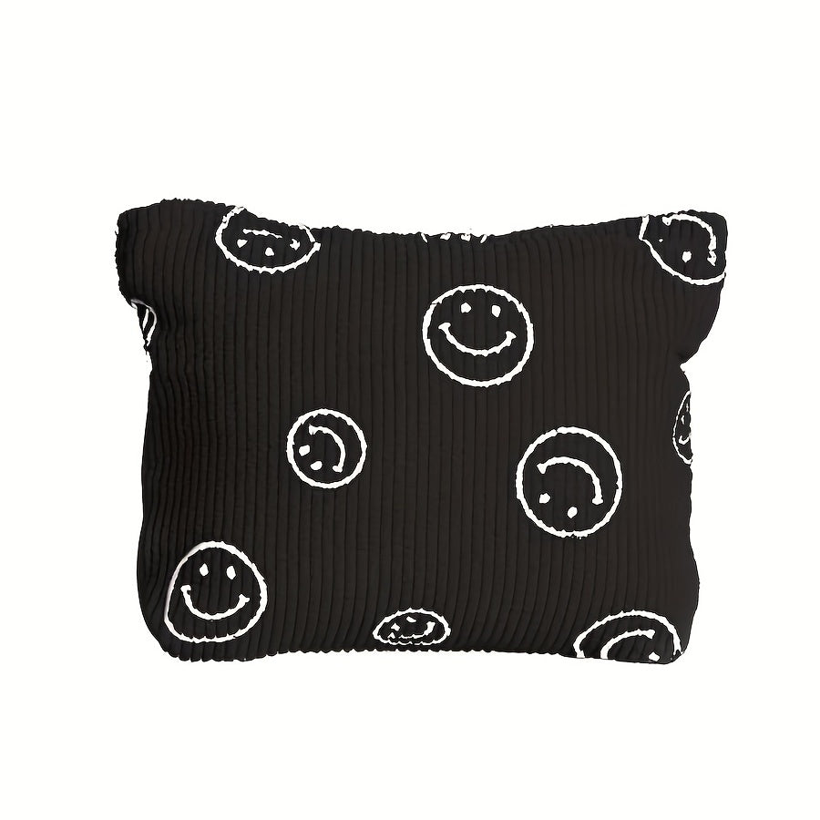Smile Face Makeup Bag Large Capacity Corduroy Toiletry Organizer