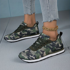 Women's Camo Mesh Sneakers Low Top Flatform Shoes