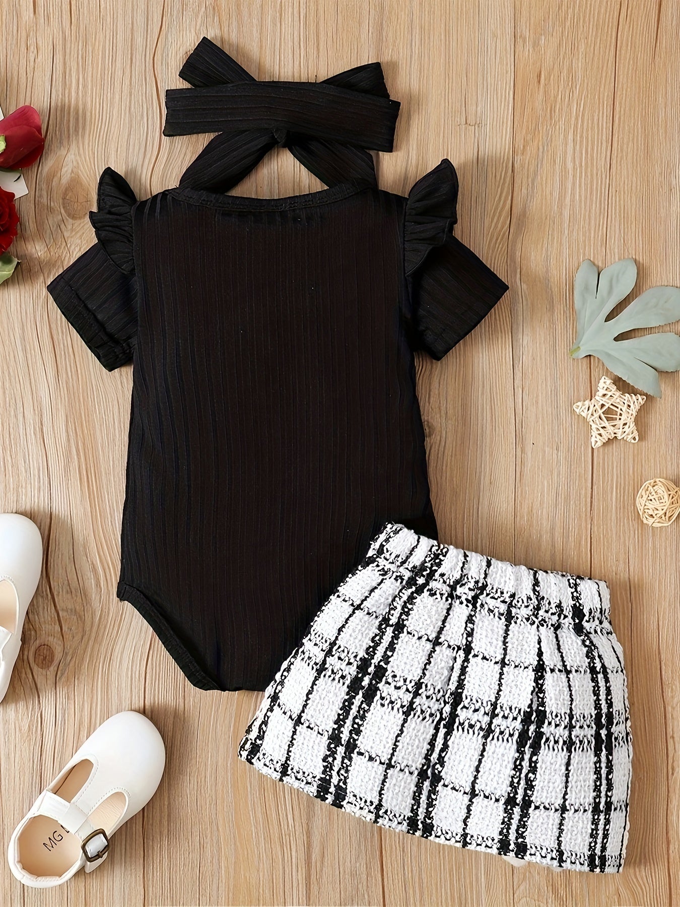 3pcs Newborn Infant Ruffles Romper Skirt Headband Set for Baby Girls