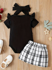 3pcs Newborn Infant Ruffles Romper Skirt Headband Set for Baby Girls