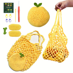 Crochet Grocery Bag Kit - Fruit & Veg Mesh Tote - DIY Instructions & Tools