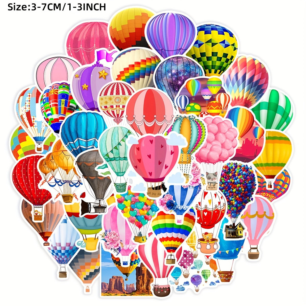 50pcs Rainbow Hot Air Balloon Stickers for Laptop Helmet Desktop