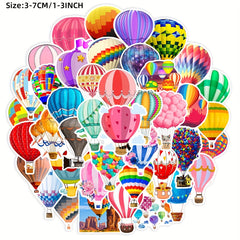 50pcs Rainbow Hot Air Balloon Stickers for Laptop Helmet Desktop