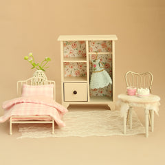 1:12 Scale French Wooden Wardrobe Display BJD Scene Ornament with Stickers