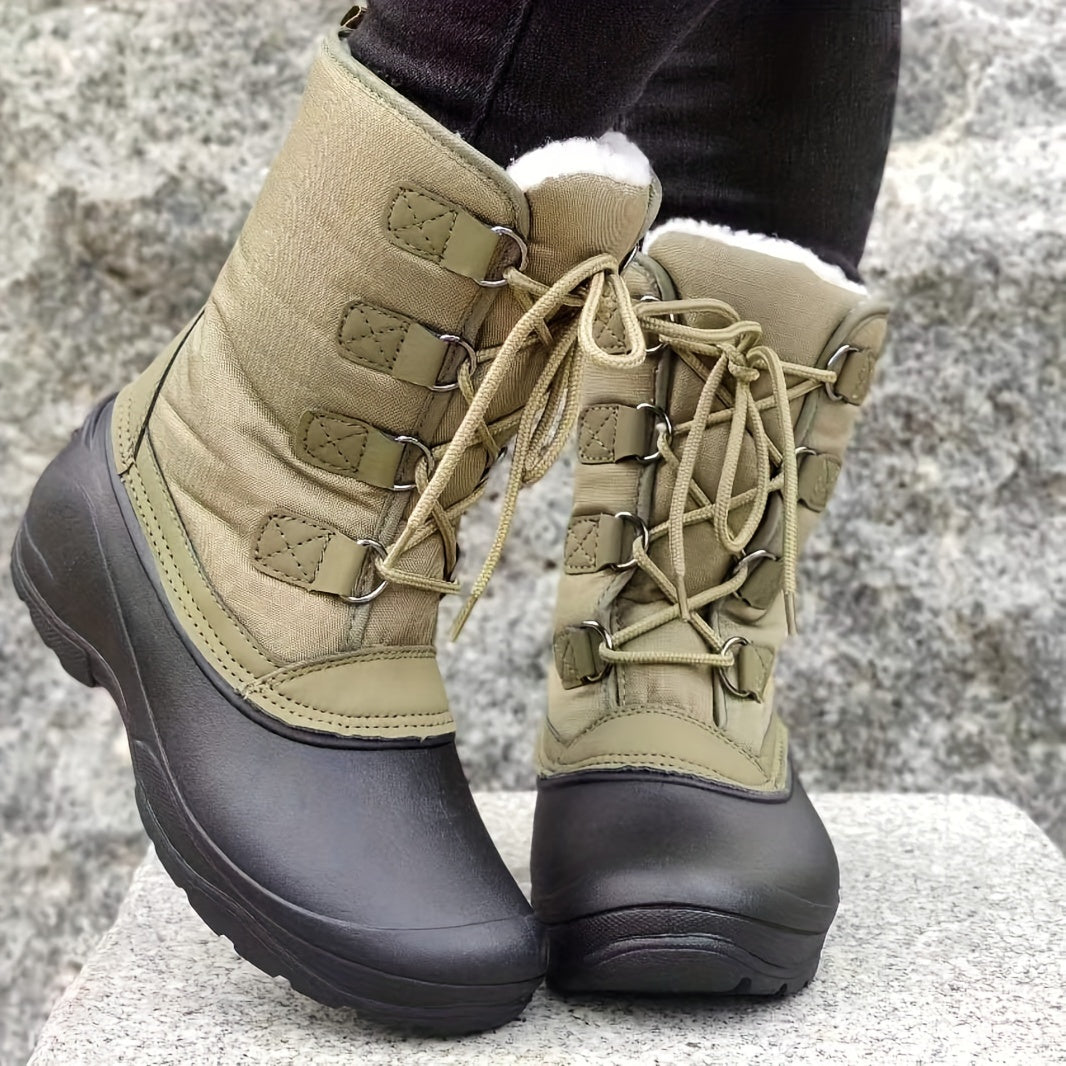Women's Double Block Fur Snow Boots Warm Anti Slip Outdoor Hiking Boots