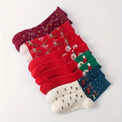 10 Pairs Christmas Print Socks Soft Mid Tube Women's Stockings