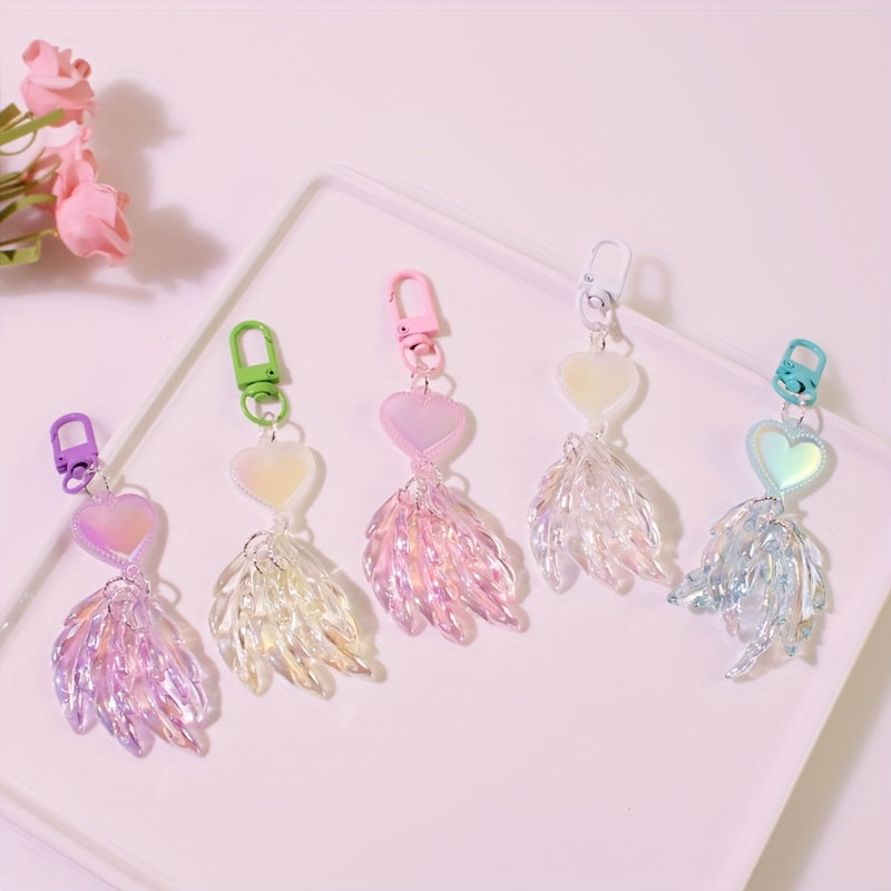 Colorful Love Feather Acrylic Keychain For Girls