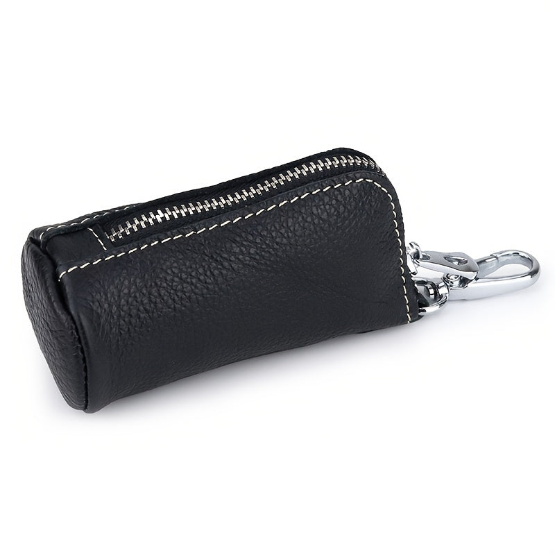 Cowhide Car Key Holder Keychain Zipper Keys Storage Bag