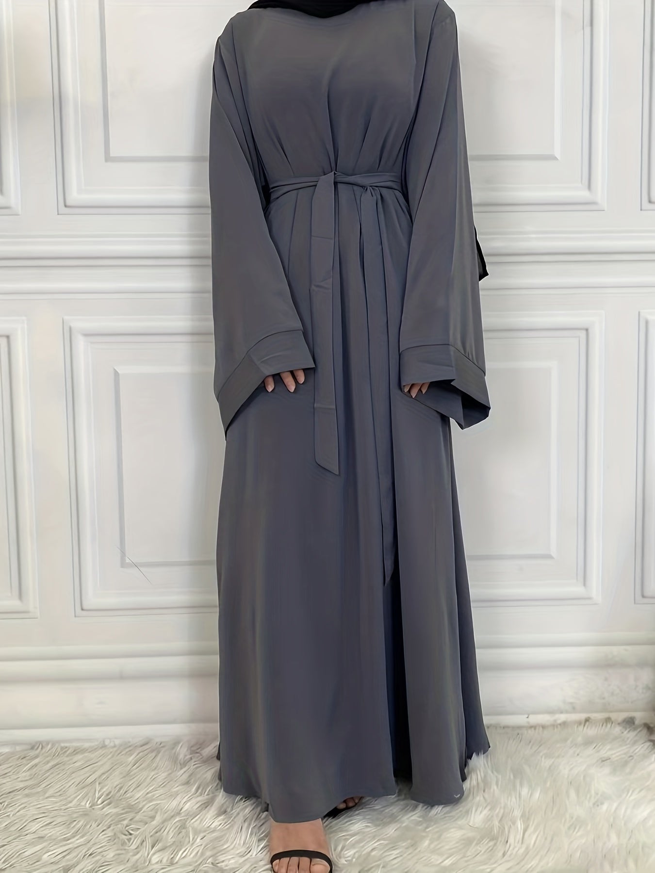 Boho Abaya Dress Women's Plus Solid Long Sleeve Maxi Jalabiya Dress