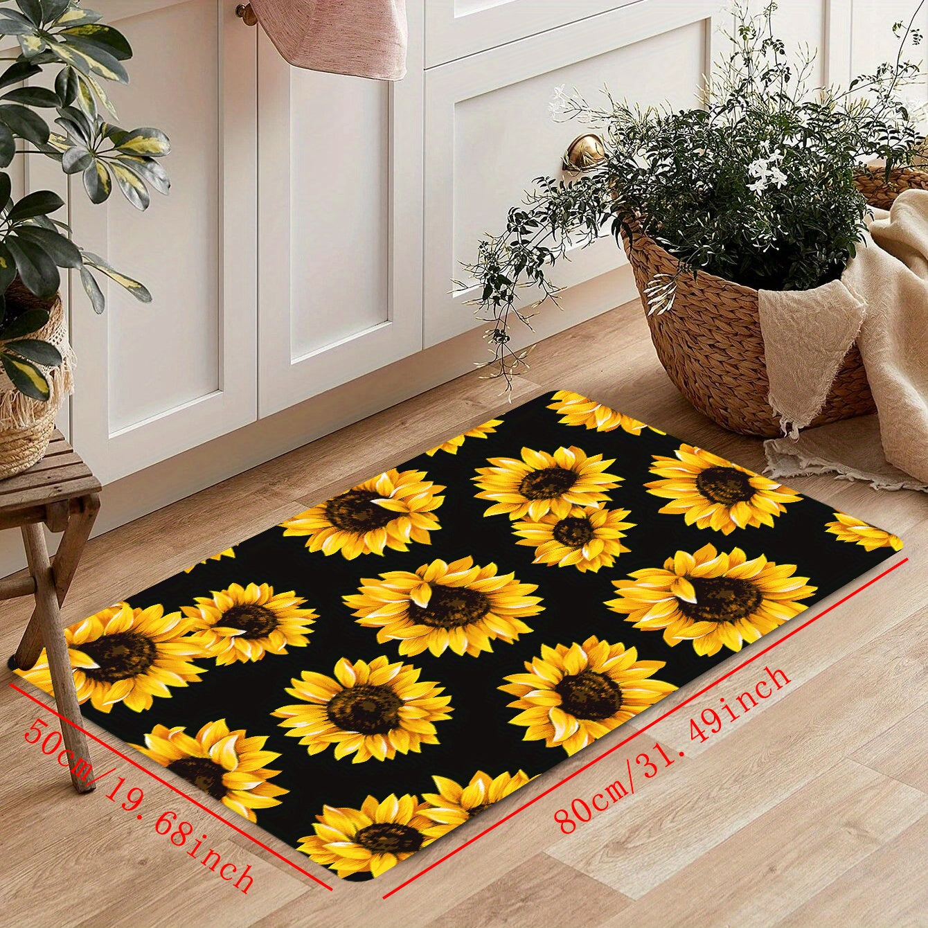 Sunflower Printed Kitchen Rug Anti Slip Absorbent Soft Cushioned