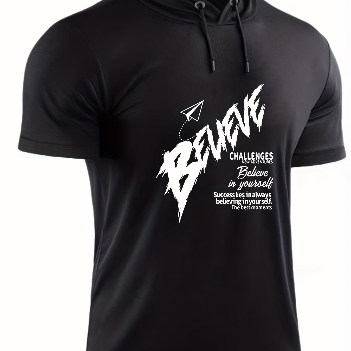 Men's Believe Print Hooded T shirt for Summer Outdoor